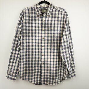 LL Bean Cream Blue Green Red Plaid Button‎ Up Shirt Size Men's Medium